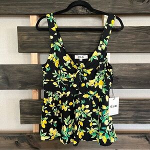O.L.M. Lemon print peekaboo tank top NWT